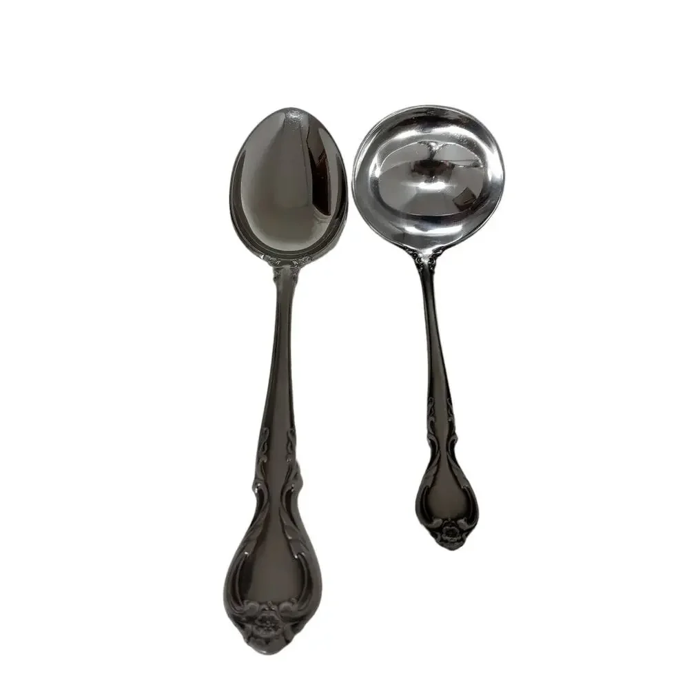 Vintage Lyons Queen Fancy Serving Spoon and Gravy Ladle Stainless Steele 1970s
